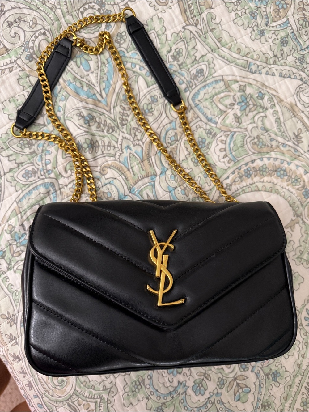 Saint Laurent Black Quilted Leather Shoulder Bag with Gold Hardware